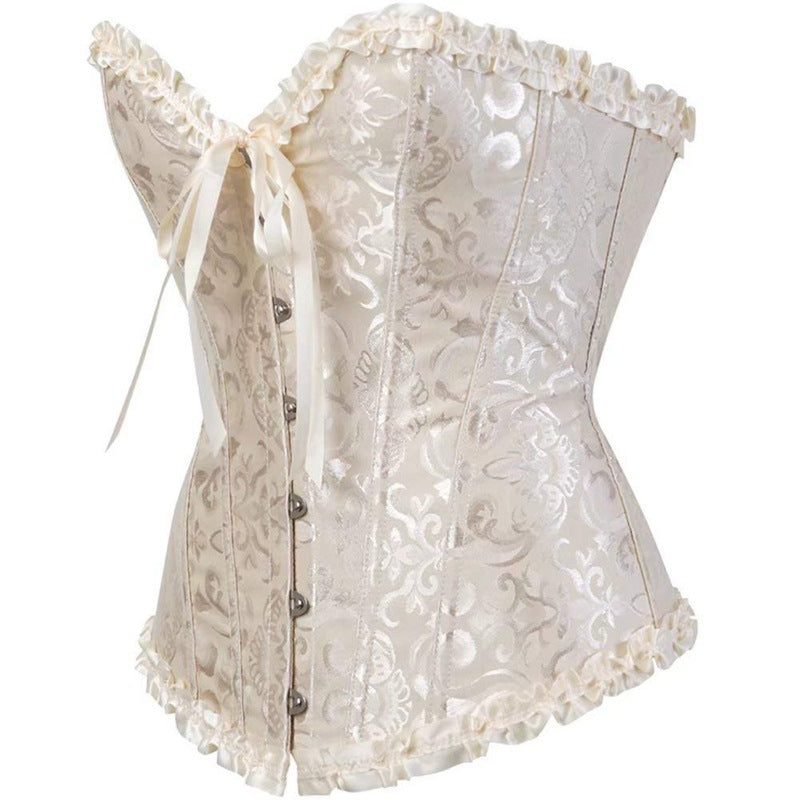 Gräddvit korsett med spets och snörning