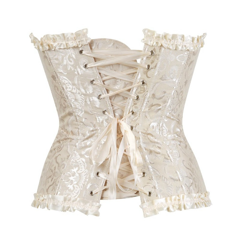 Gräddvit korsett med spets och snörning