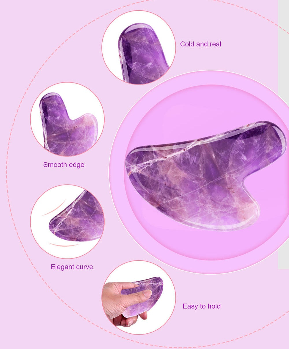 Ansiktsskrapa face scrapers i ametist eller purple amethyst, Gua Sha jade face tool
