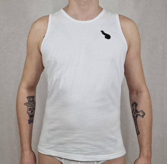 Camiseta de tirantes blanca para hombre, camiseta de entrenamiento o camiseta de tirantes con pene, elegante y cómoda