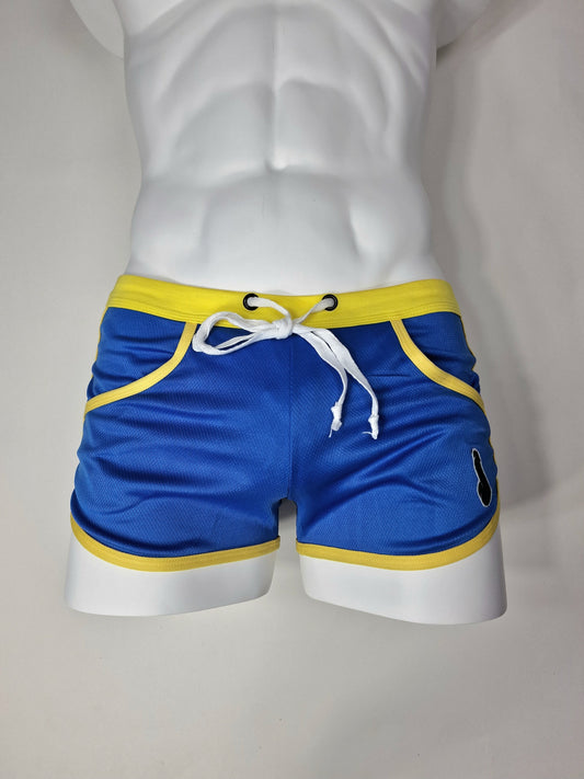 Shorts med "inbyggd" jockstrap - Blå/gul