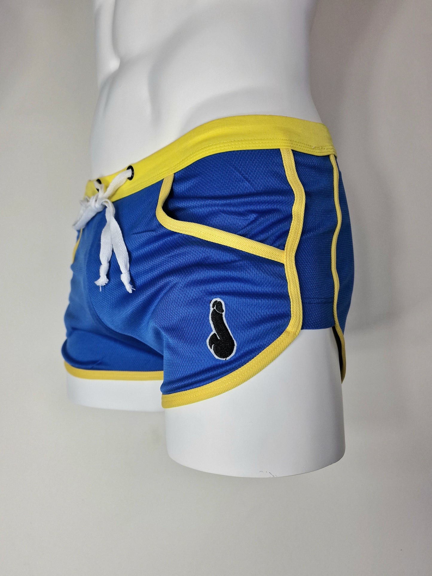 Shorts with "built-in" jockstrap - Blue/yellow