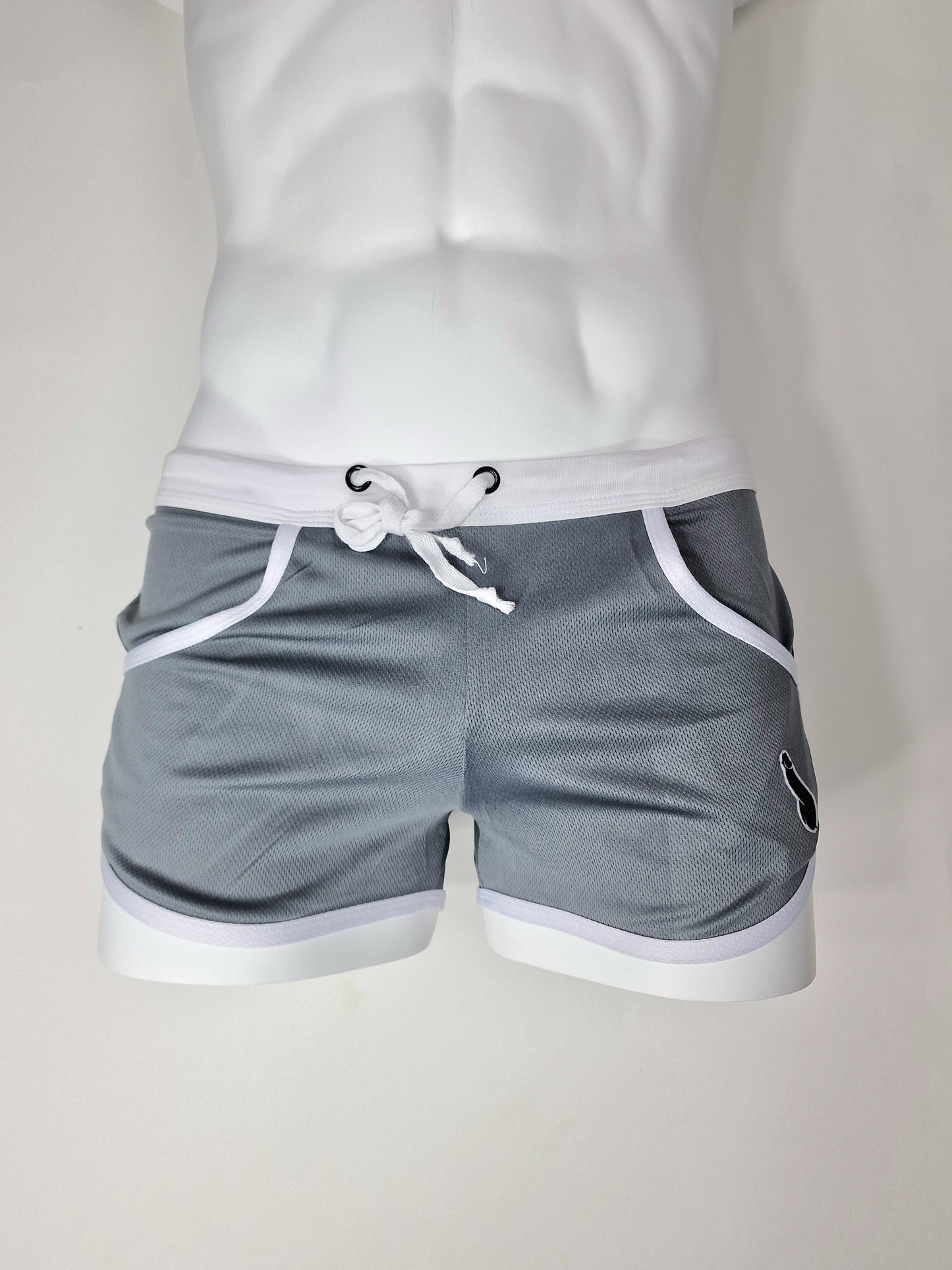 Shorts with "built-in" jockstrap - Silver gray