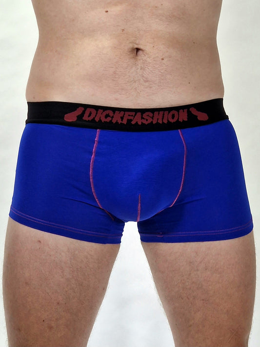 Clear blue boxers or trunks, men's underpants in azure and magenta