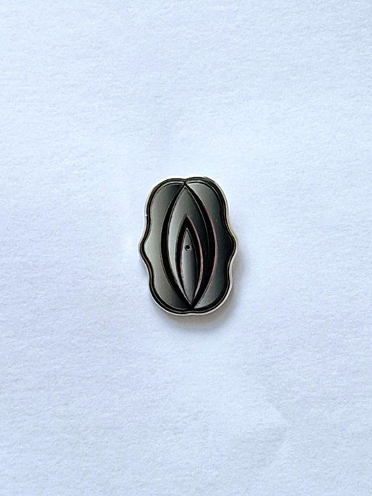 Rolig och annorlunda pin i form av en silver och svart fiffi.
