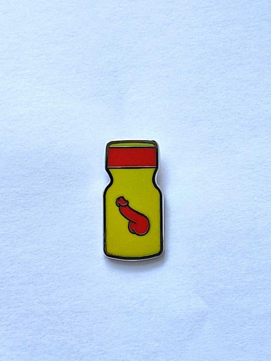 Lustiger und schwuler Poppers-Pin, eine kleine Poppers-Flasche mit Schwanz