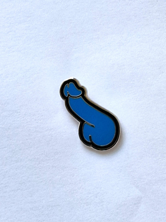 En rolig och annorlunda pin, blå och svart dick.