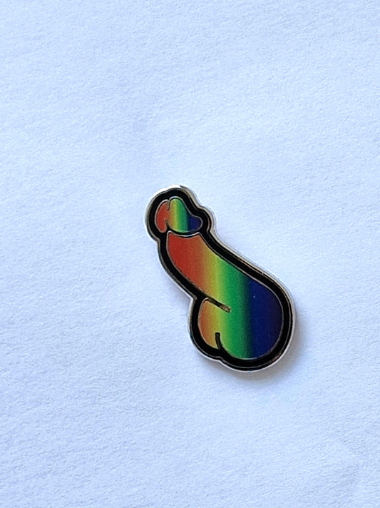 Funny and proud pride pin, rainbow colored dick