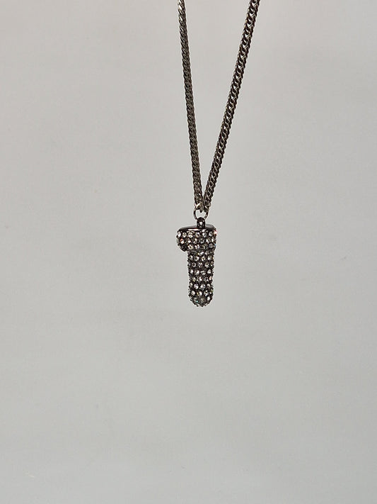 Black metal with swarovski crystals - Necklace 2.5 cm pendant