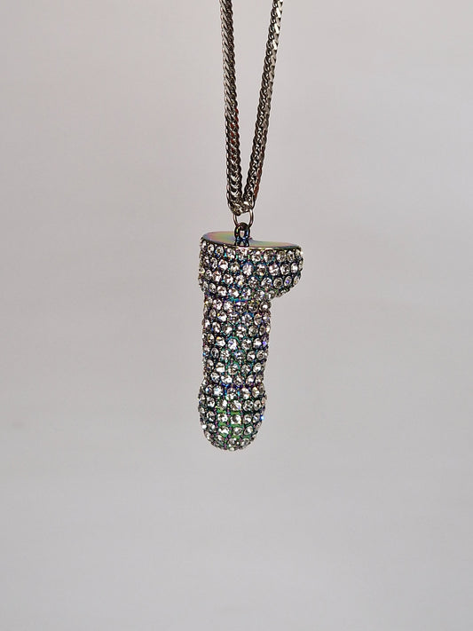 Precioso collar con pene multicolor de metal de 5 cm con cristales