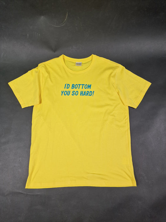 Ich würde dich so hart umhauen – Gelbes T-Shirt aus normaler Baumwolle mit Aufdruck