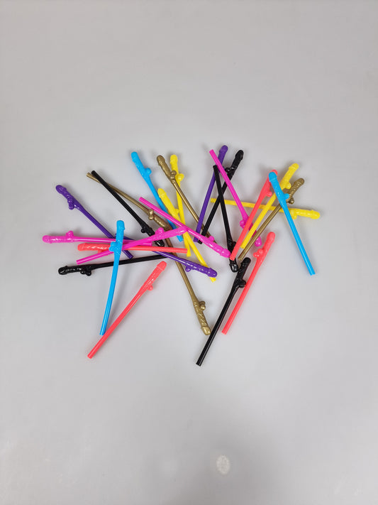 6 fun and reusable plastic straws with dick. Machine washable.