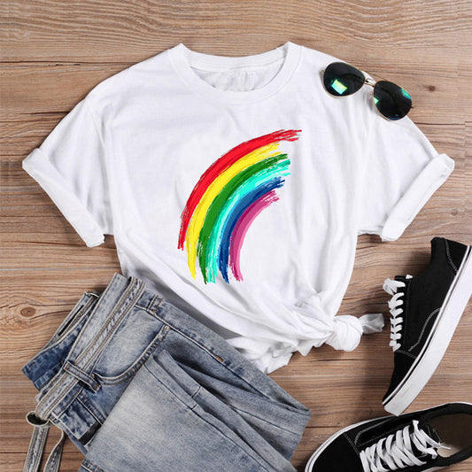 Pride t-shirt, vit tröja med regnbåge