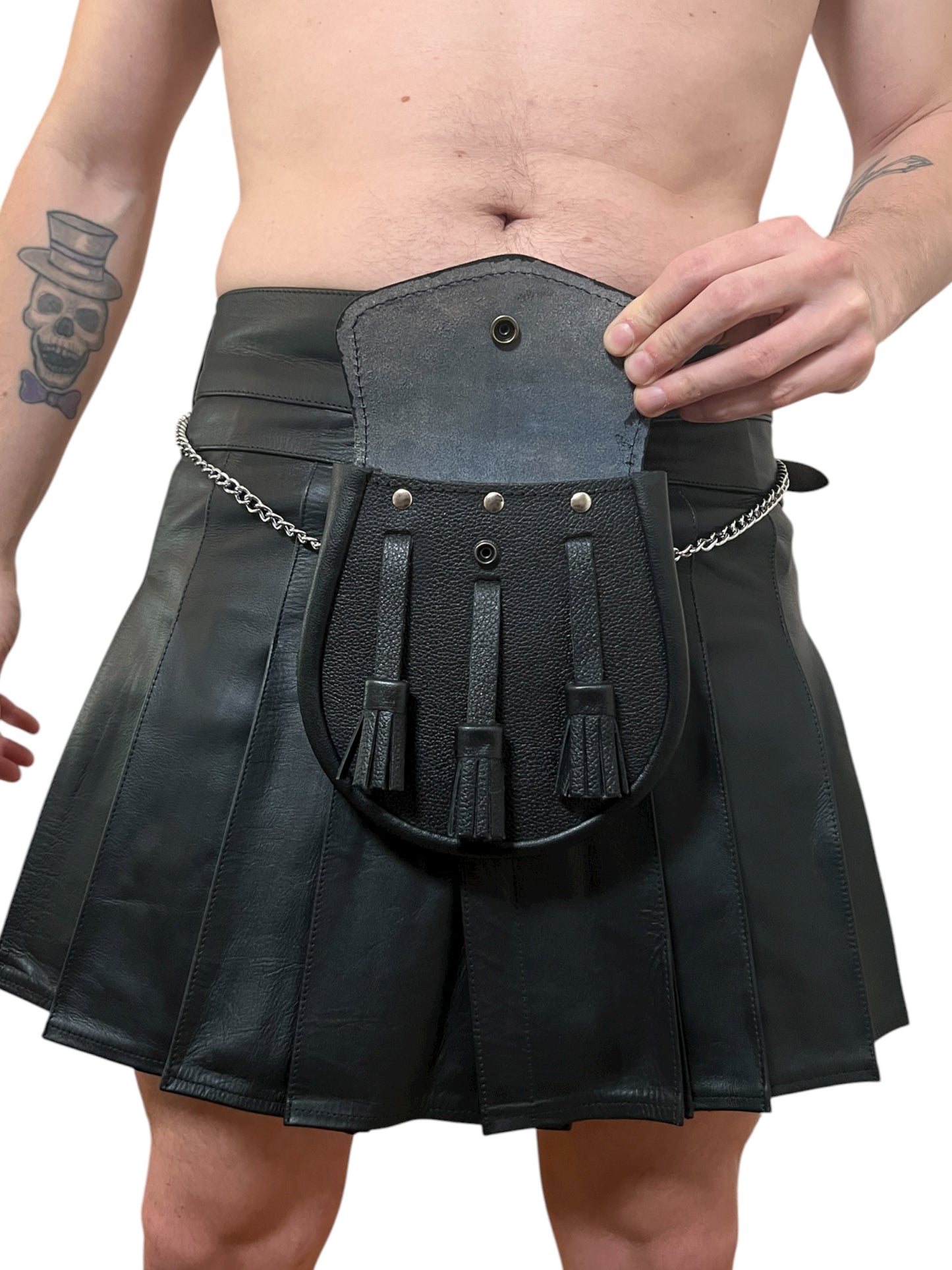 Läderväska för kilt i svart äkta skinn, BDSM och gay
