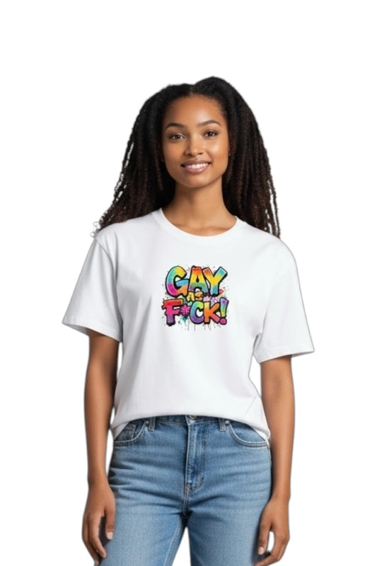 T-shirt med pride trycket Gay as F*CK!