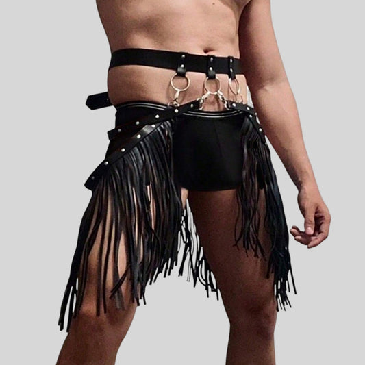 Harness, benharness med fransar och band