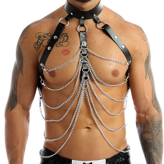 Harness, choker med kedjor och band