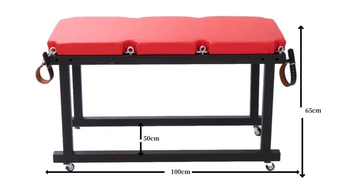 Bondage or BDSM bench. Sex bench with brackets and red leather. Made to order item