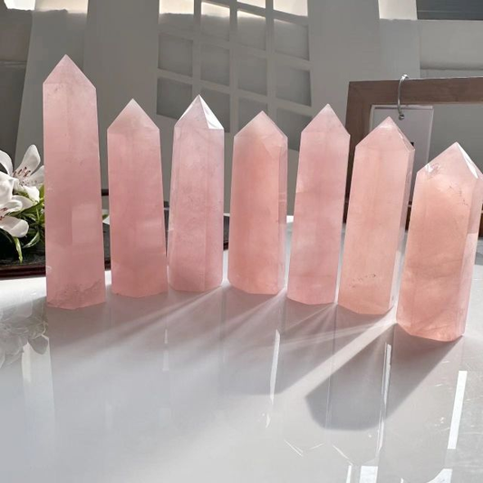 Rose Quartz towers. Rose quartz tips.