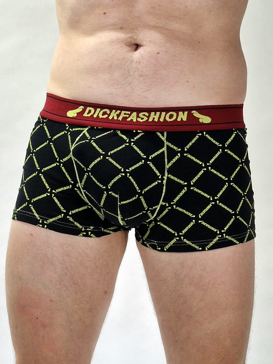 Black, yellow and red trunks or tight boxers