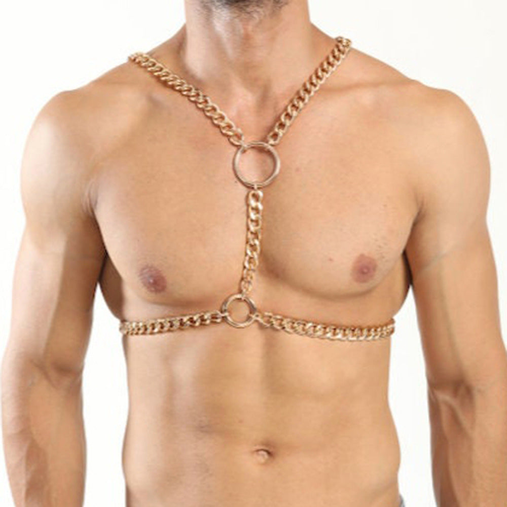 Harness with gold colored chains