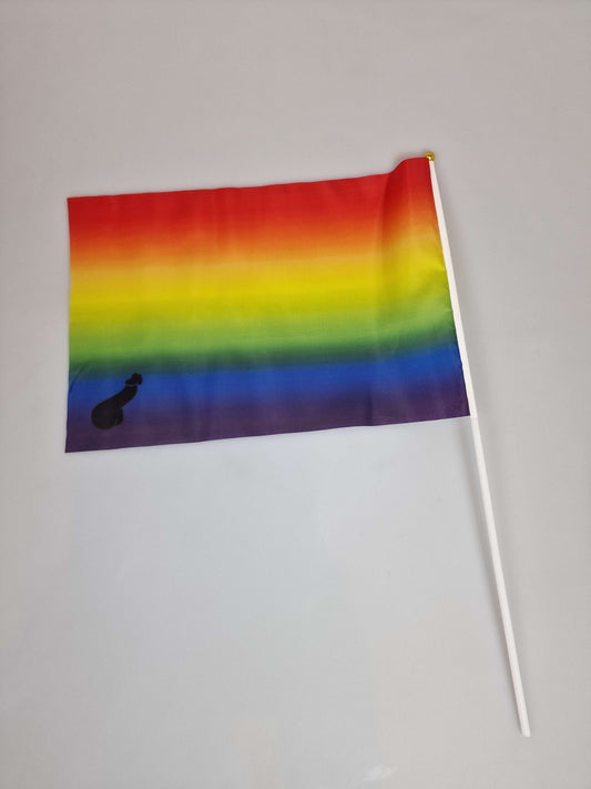 Pride-Flaggen oder Regenbogenfahnen, Handfahnen auf einem Stock