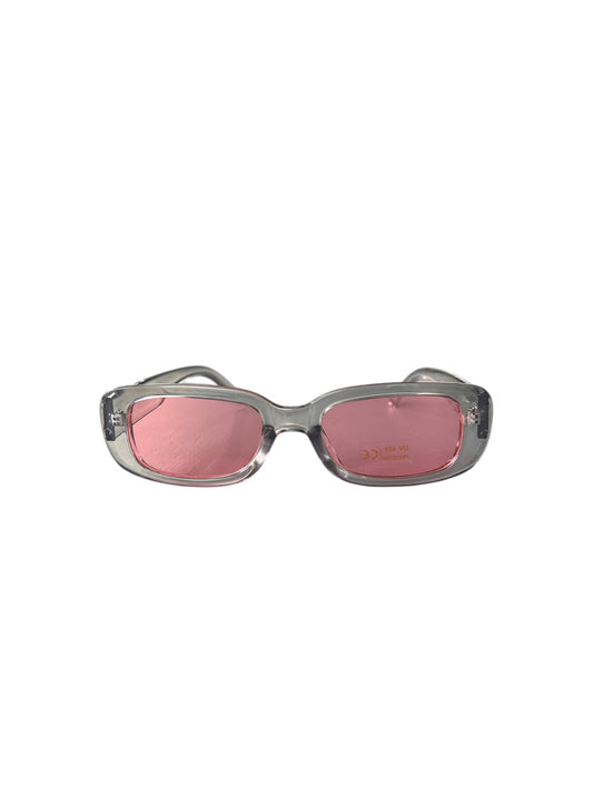 Solglasögon med grå/transparenta bågar och rosa glas no 133
