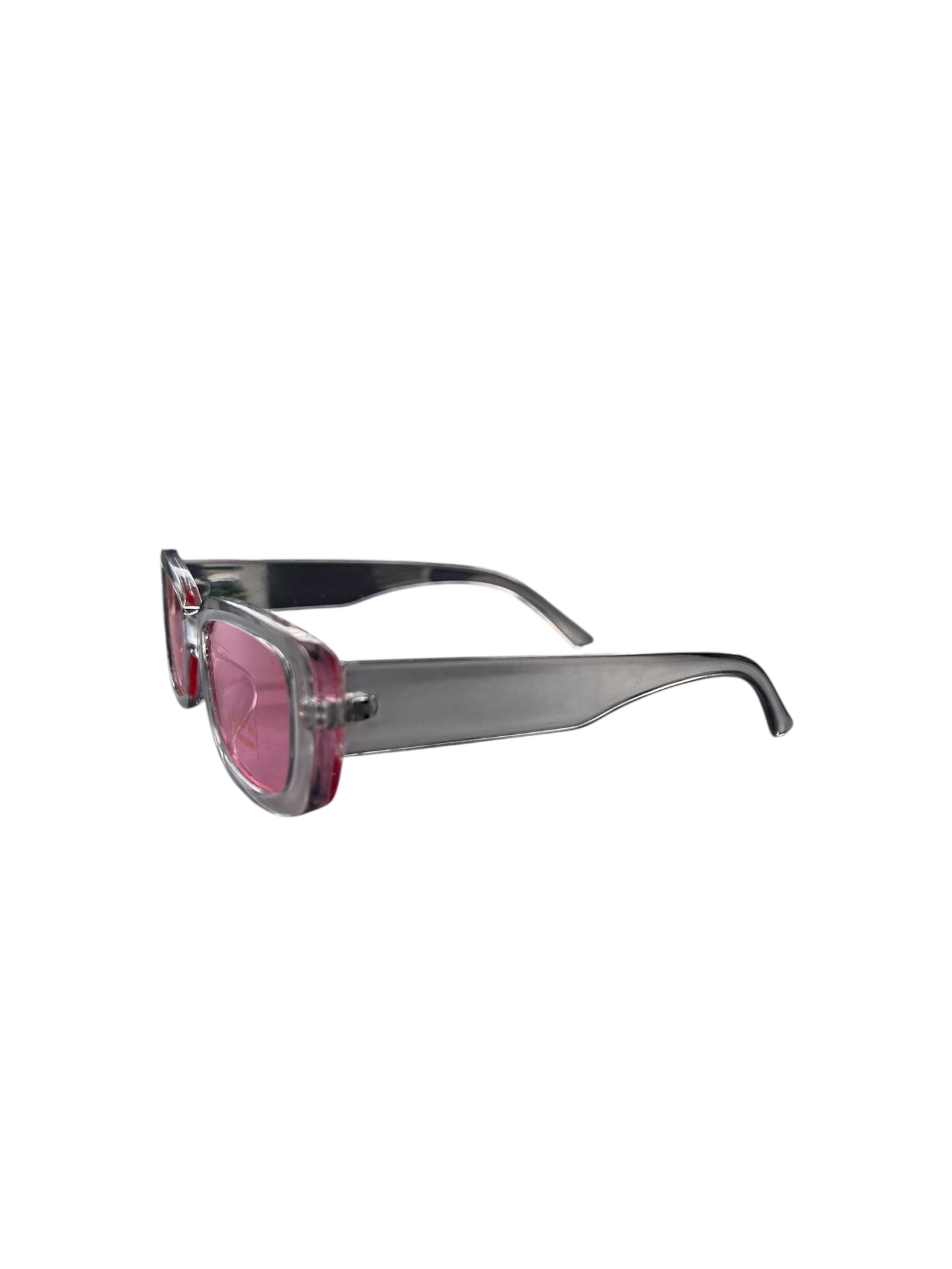 Solglasögon med grå/transparenta bågar och rosa glas no 133