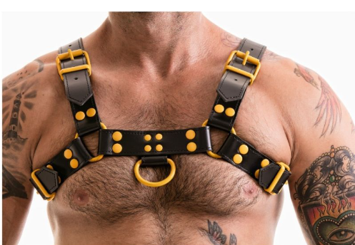 Bulldog harness made of vegan leather, black/orange