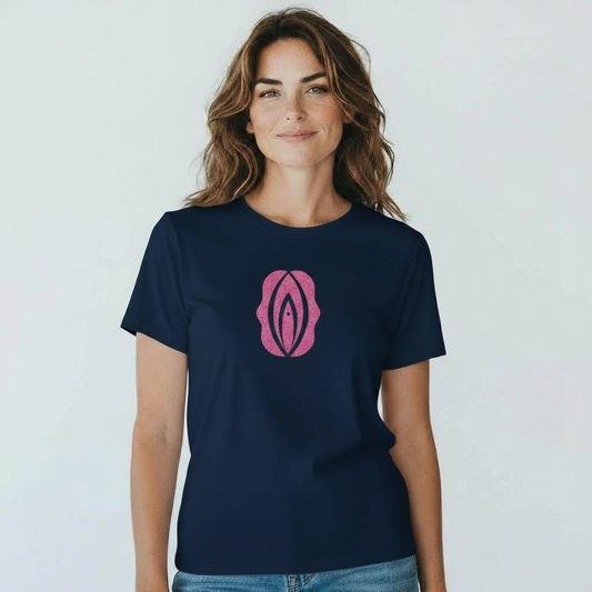 T-shirt, Mörkblå med rosa glittrig puss