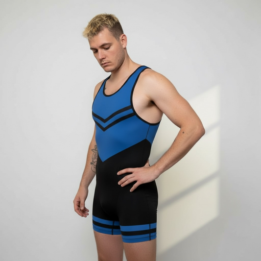 Dickfashion singlets – tyngdlyftnings- & brottardräkter i premiumkvalité, blå/svart