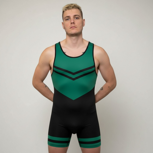 Dickfashion singlets – tyngdlyftnings- & brottardräkter i premiumkvalité, grön & svart
