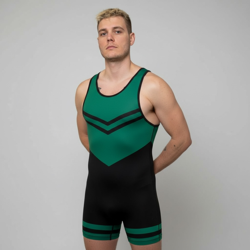 Dickfashion singlets – tyngdlyftnings- & brottardräkter i premiumkvalité, grön & svart