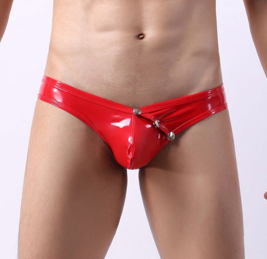 Red glossy and sexy patent underwear, shorts or swimming trunks