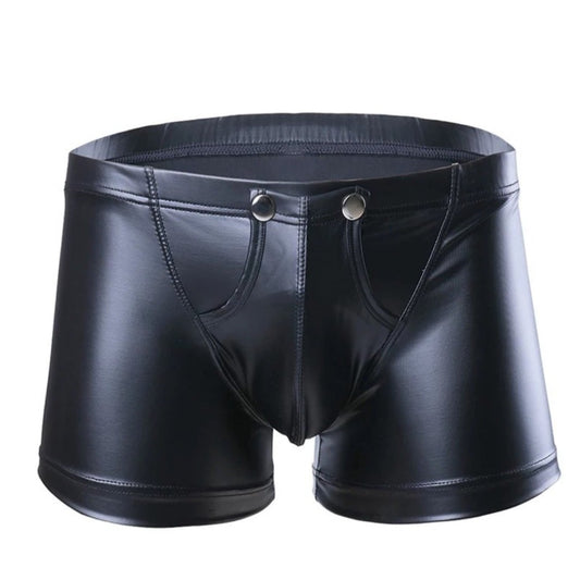 Black sexy shorts in rubber, with openable front