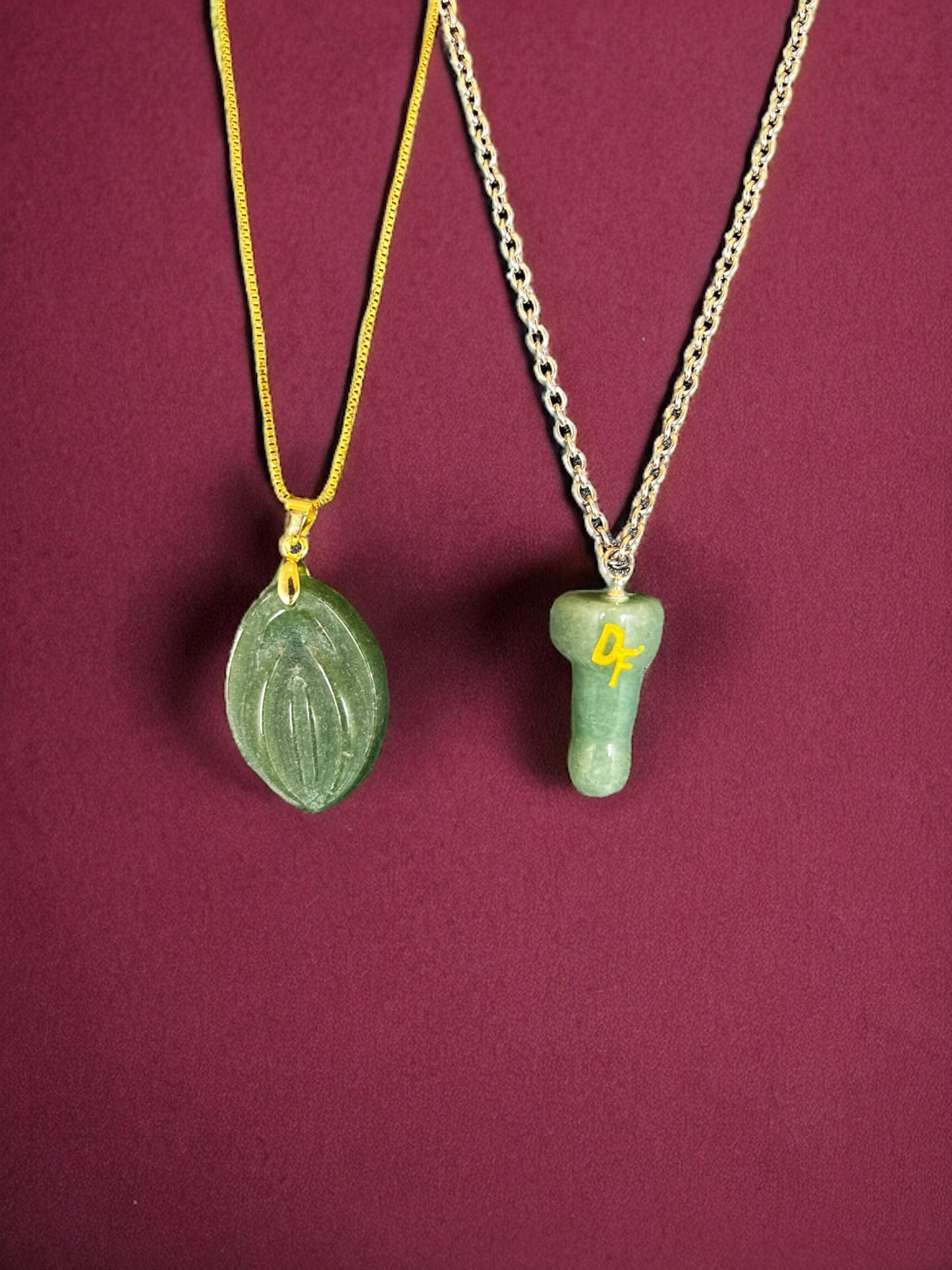 2 different necklaces with crystals, a crystal dick and a crystal fifi. A combination offer.