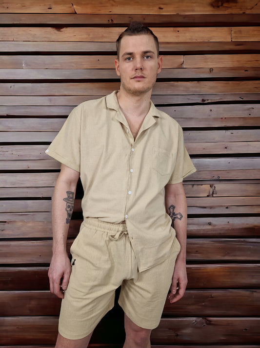 Linen and cotton set in relaxed fit, in the color beige with dick