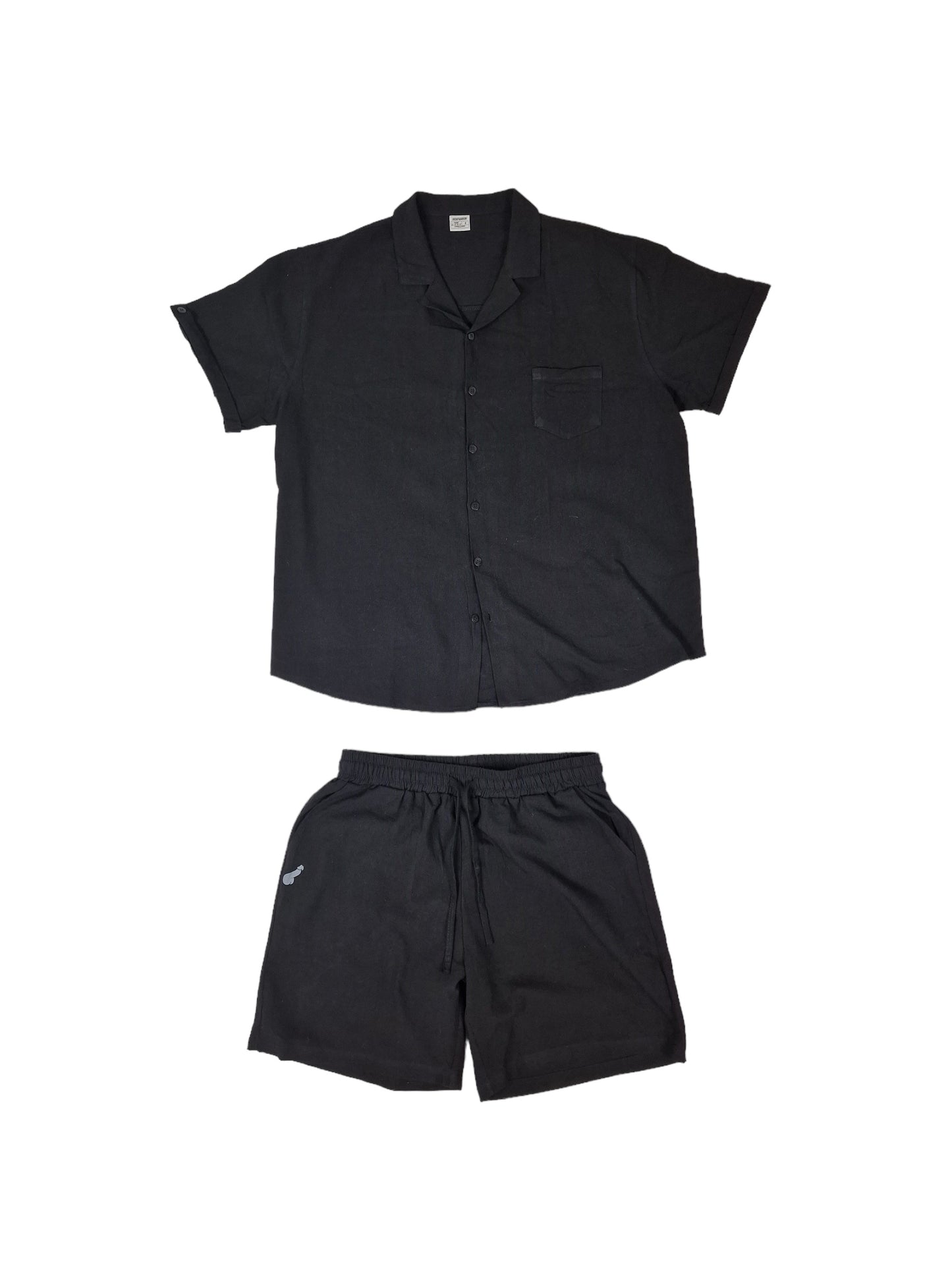 Conjunto de lino y algodón, pantalones cortos y camisa de corte relajado - negro con pene