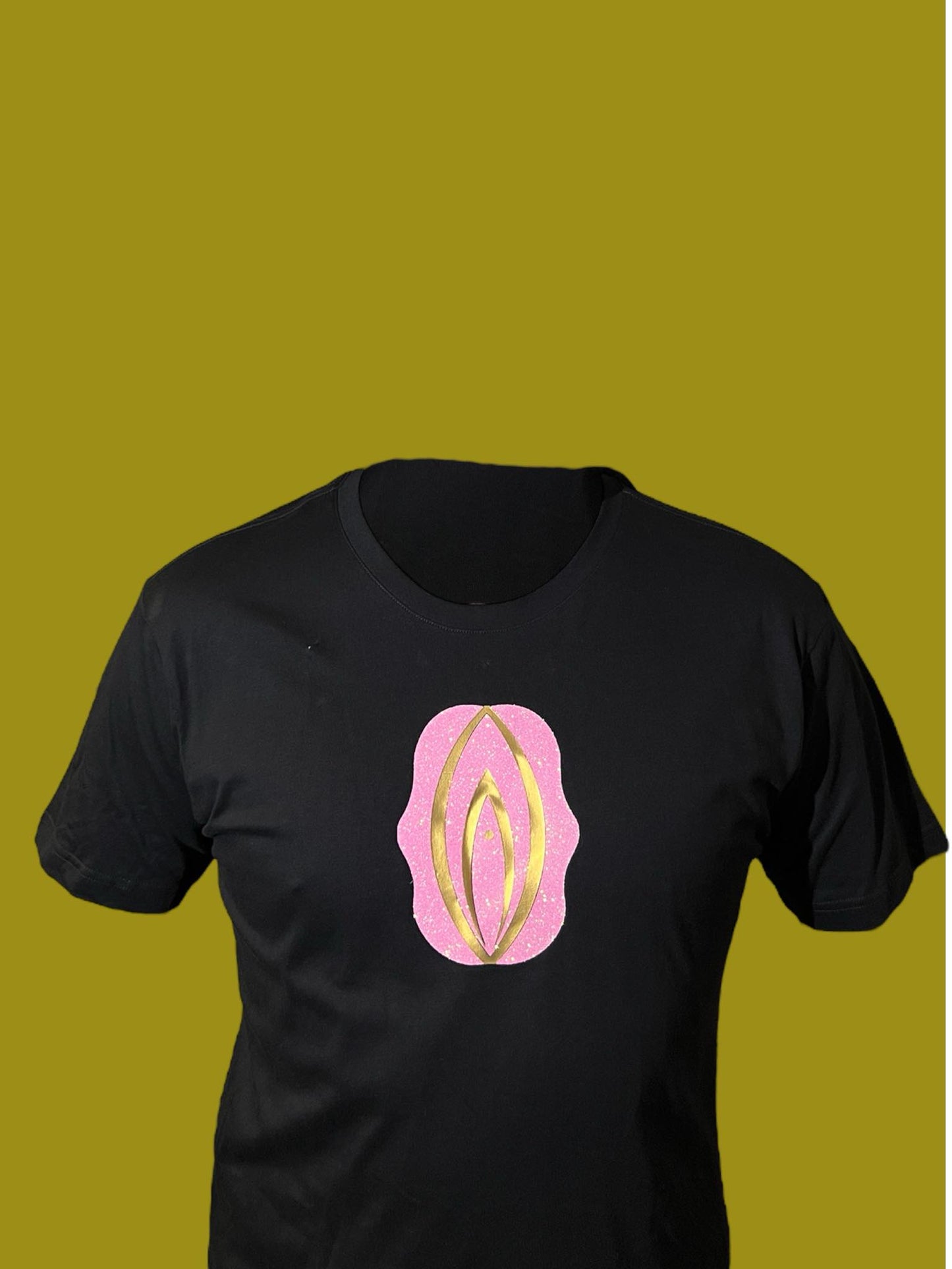 T-shirt med tryck, rosa glitter/guld snippa