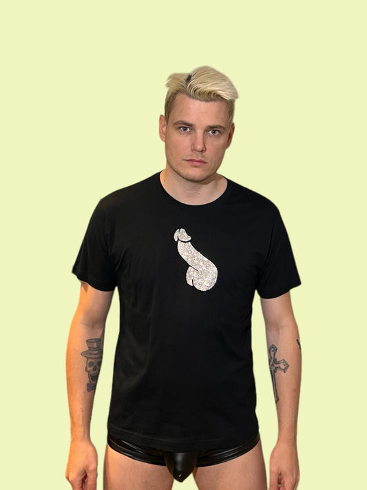 T-shirt med tryck, silverglitter dick