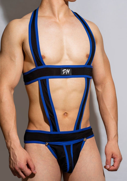 Harness with opening front and jockstraps