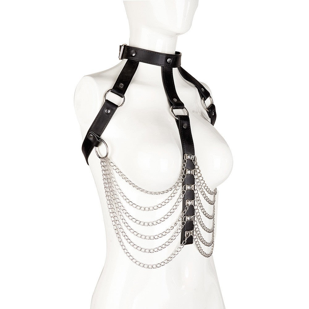 Harness i läder med sex kedjor och choker