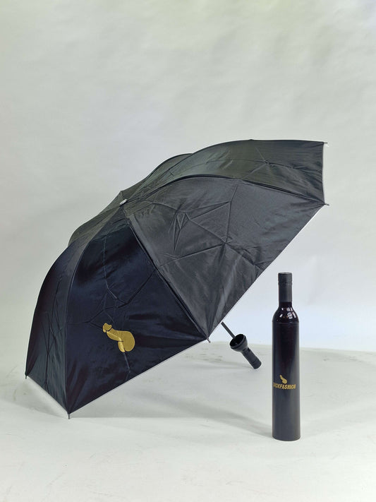 Paraguas negro elegante y divertido para hombre o mujer con un práctico estuche