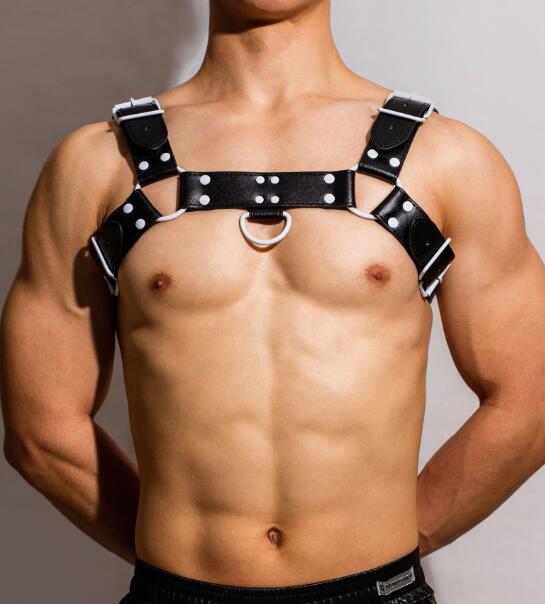 Bulldog harness made of vegan leather black/white