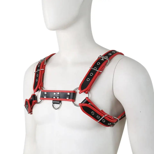 Harness i svart och rött äkta läder, typ bulldog