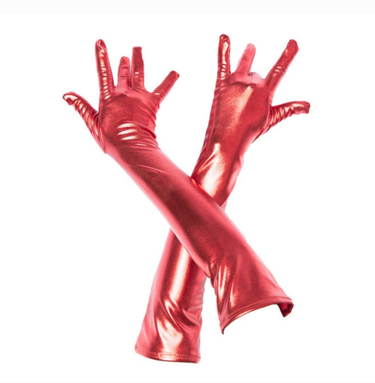 Lange rote Handschuhe