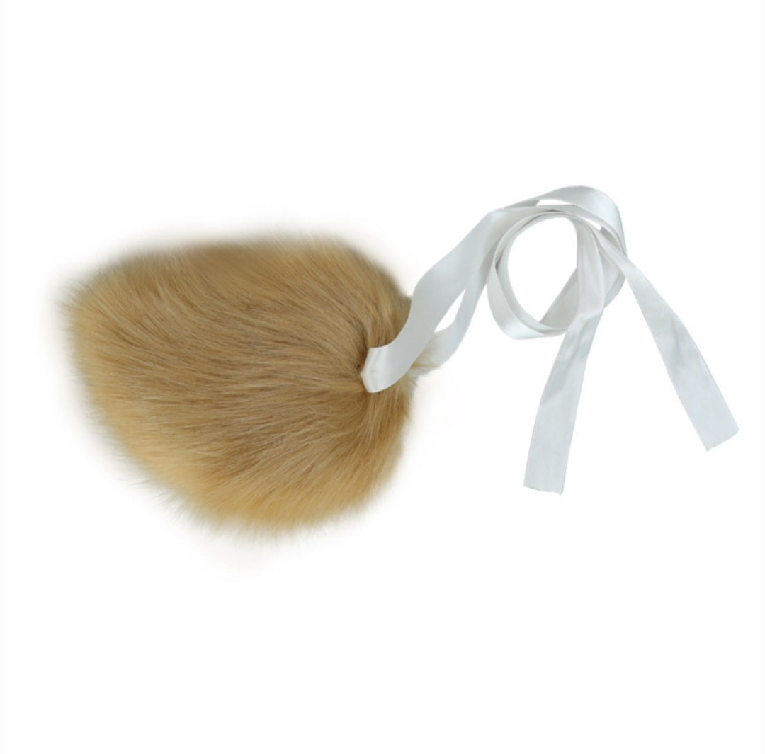 Puppy play tail, tail for puppy play. Beige small rabbit tail with waistband