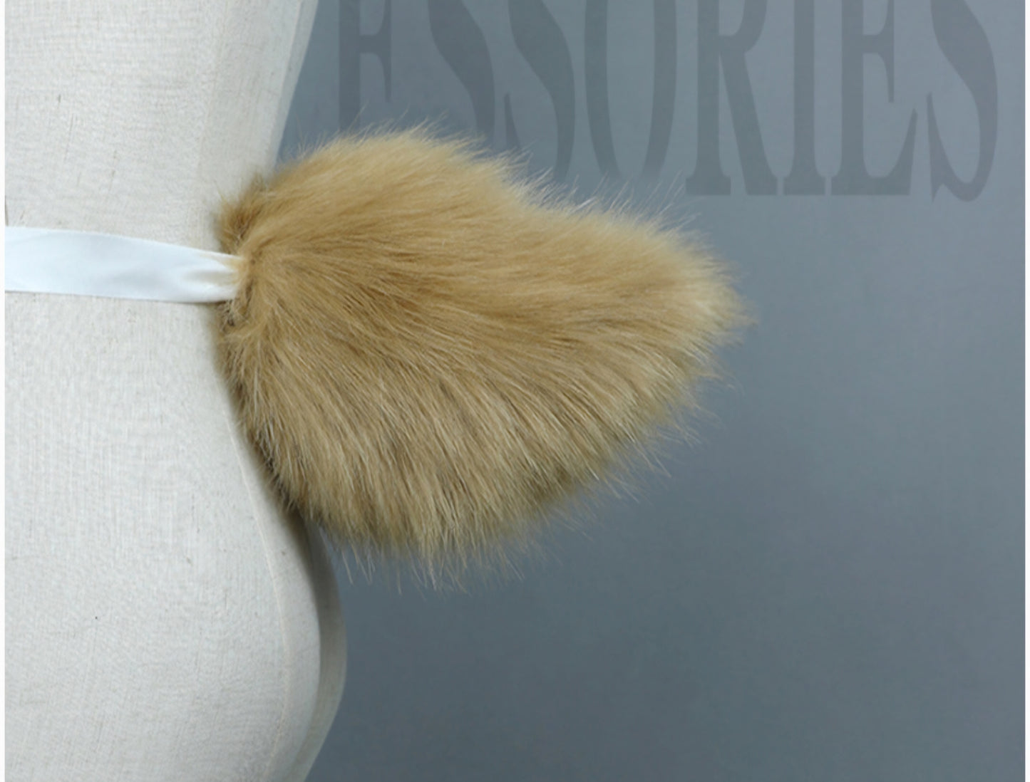 Puppy play tail, tail for puppy play. Beige small rabbit tail with waistband