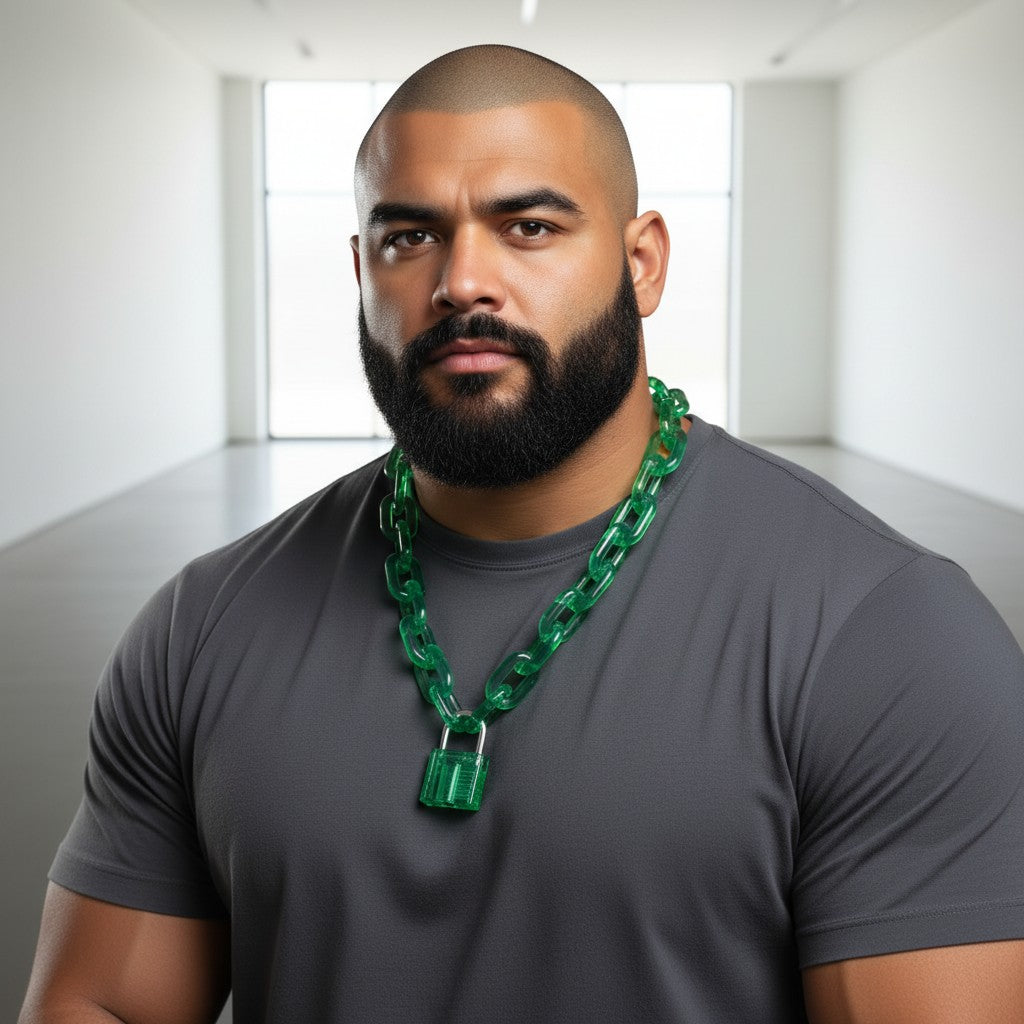 Färgglada, chunky halsband med Kedjor & Hänglås – Blå, Rosa, Vit & Grön