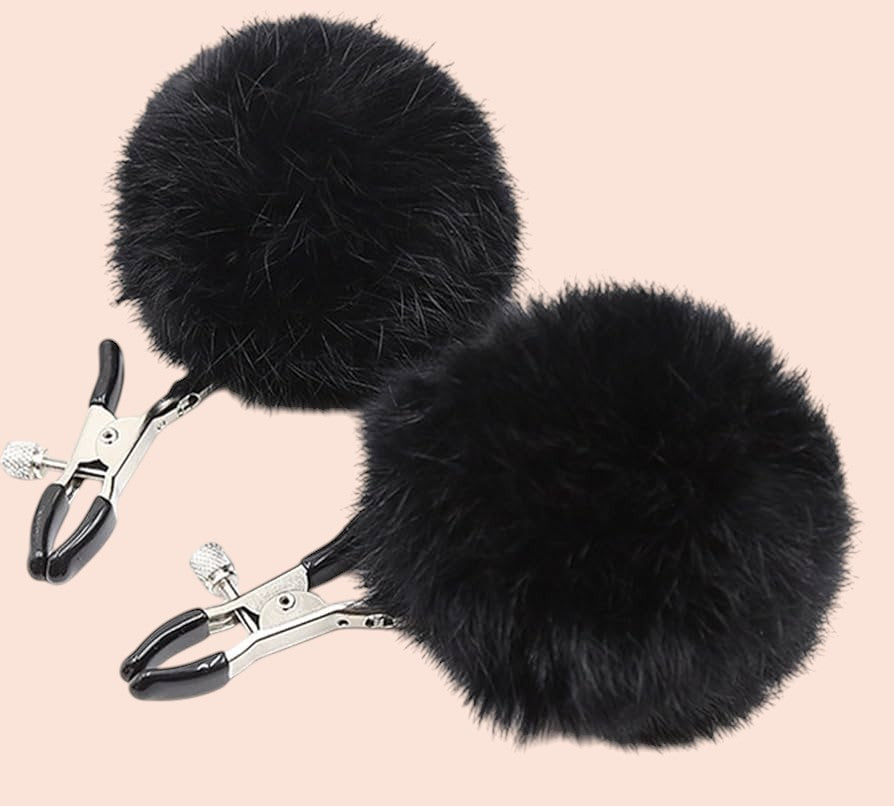 Pink furry and fluffy nipple clamps